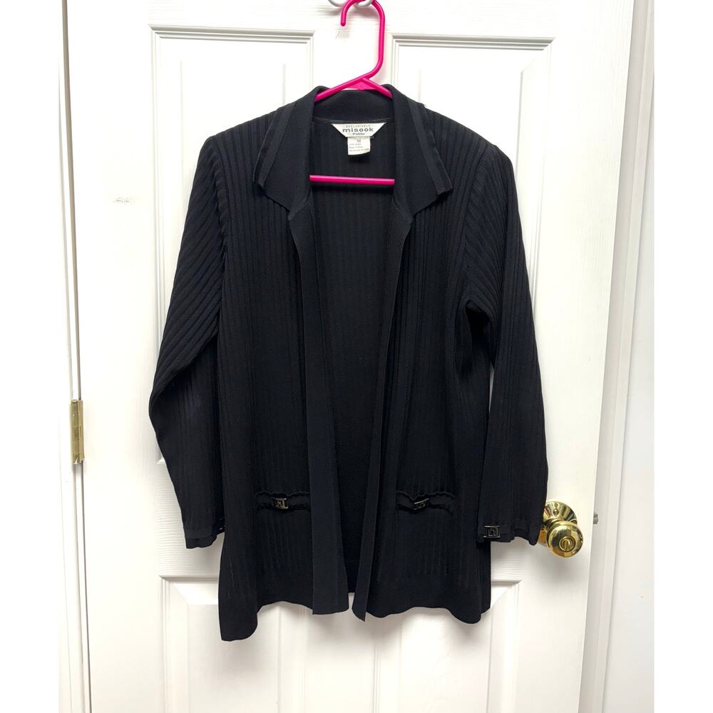 Exclusively Misook Sweater Black Cardigan Capsule Shoulder Pads, Petite Size MP